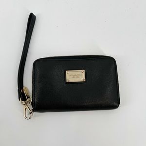 Michael Kors Black Leather Wristlet Wallet with Gold Hardware
